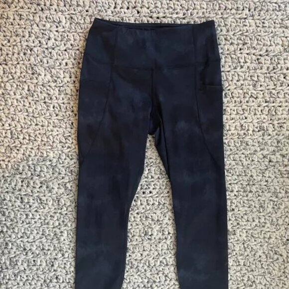 Medium Navy and Black Tie Dye Leggings with Pockets - Picture 1 of 4